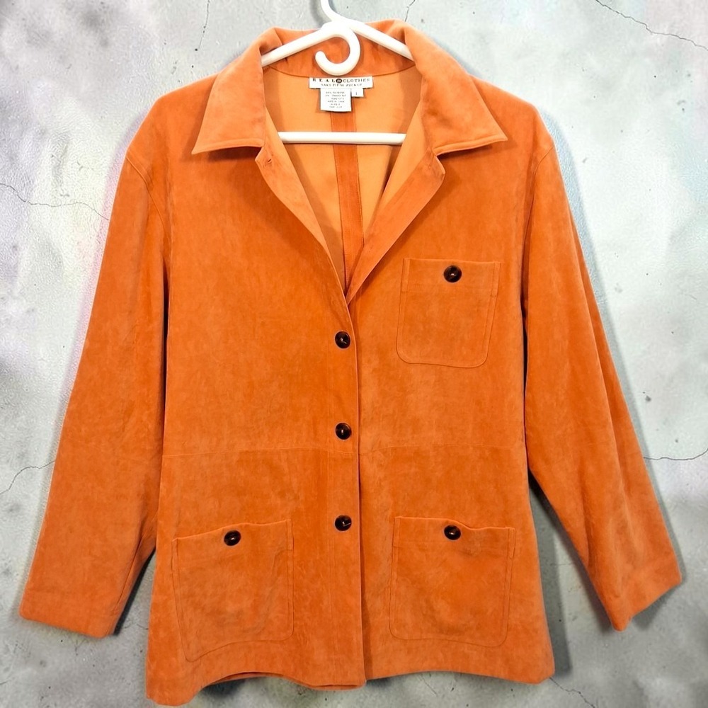 VTG Saks Fifth Avenue Real Clothes Suede Jacket L Orange But Front Shacket Rare